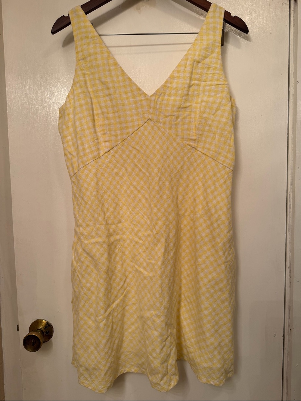 Abercrombie & Fitch Yellow Gingham V-Neck Mini Dress